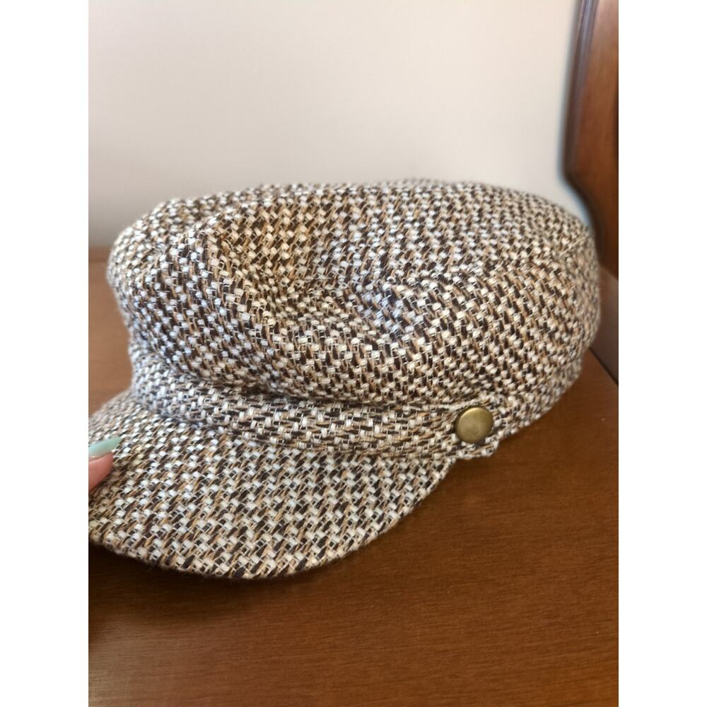 D&Y Women's Newsboy Cap One Size Cotton Blend Beige Tweed Lined Hat - Picture 3 of 9